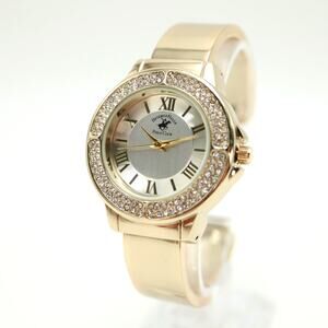 Beverly Hills Gold Silver Tone Cuff Watch 34mm Jewel Bezel with New Battery